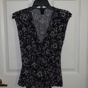 Black floral v neck blouse